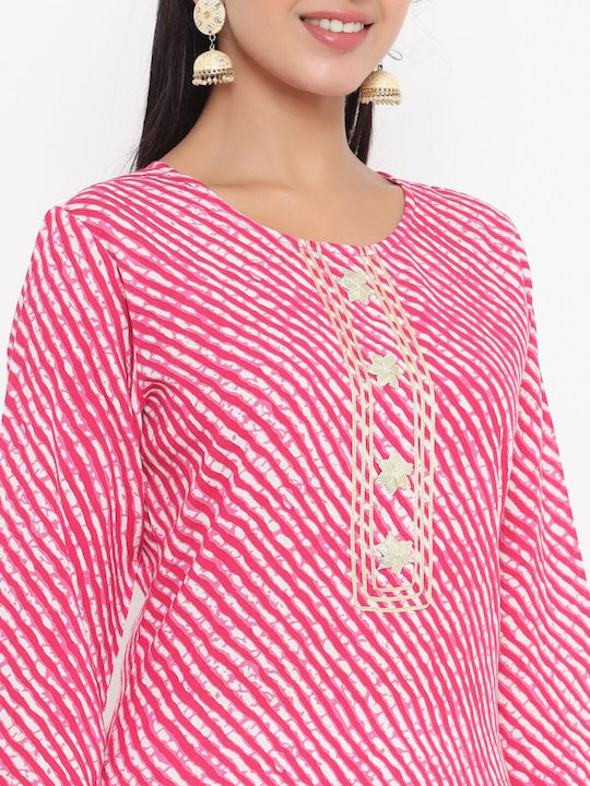 Yufta Women Pink Ethnic Motifs Printed Thread Work Kurta