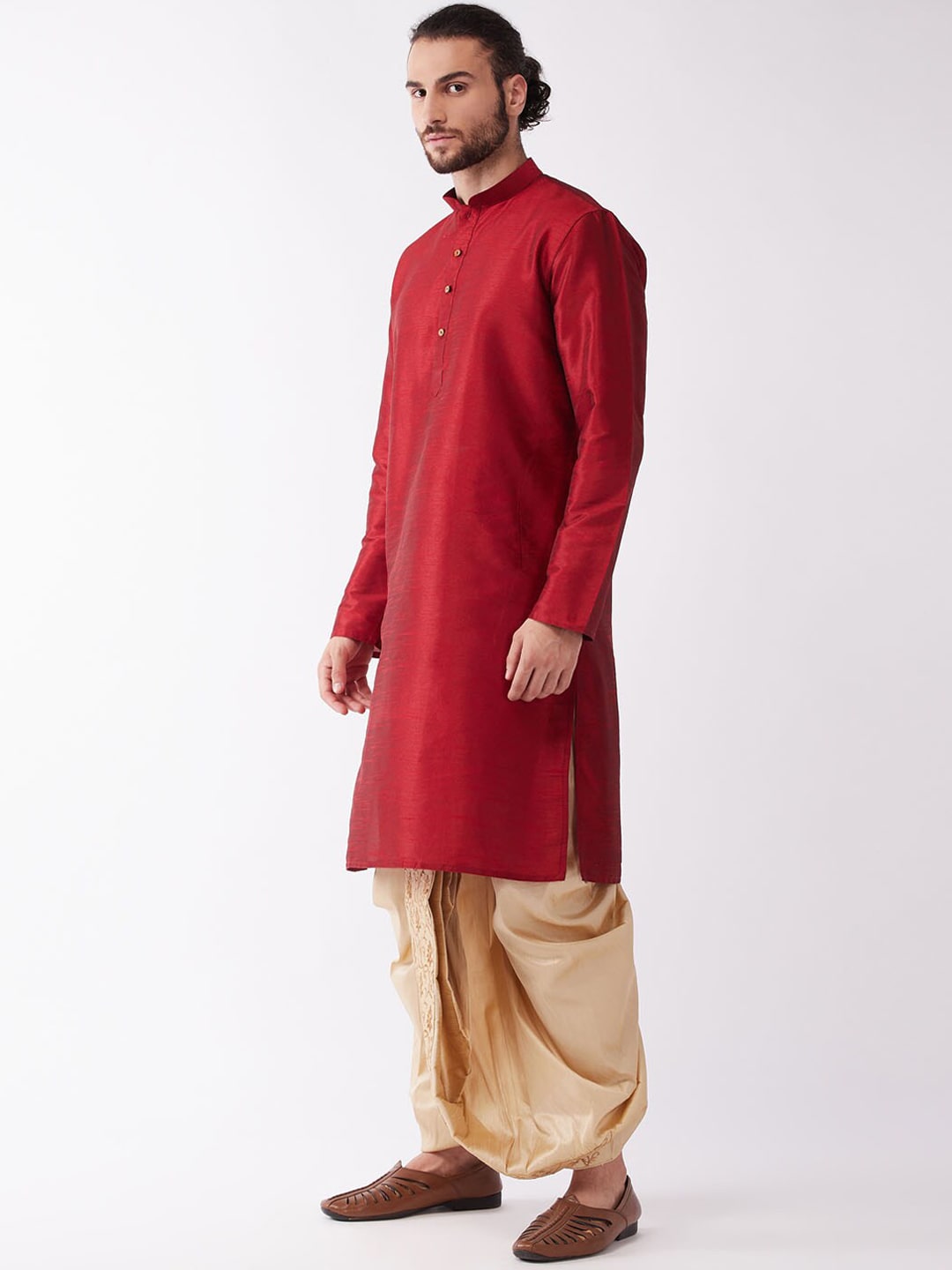 Vastramay Men Maroon Regular Kurta with Dhoti Pants