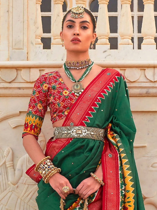 Anouk Ethnic Motifs Embellished Silk Blend Patola Saree