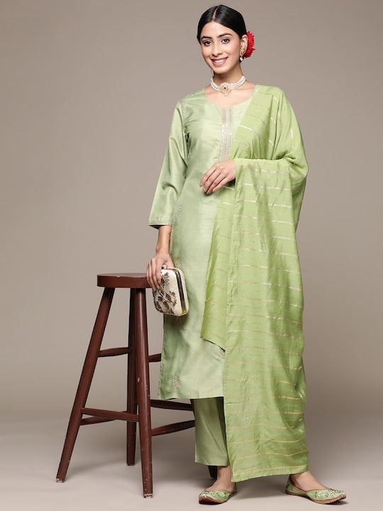 Anubhutee Women Embroidered Sequinned Kurta With Trousers & Dupatta