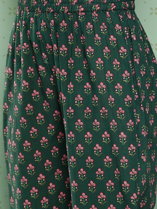 Yufta Women Floral Embroidered Regular Gotta Patti Pure Cotton Kurta Set