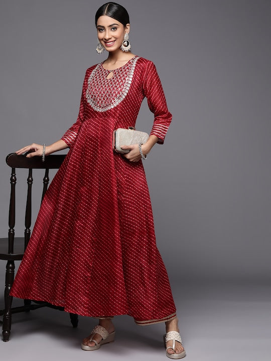 Varanga Dark Red Gota Patti Embroidered Festive Wear Anarkali Kurta