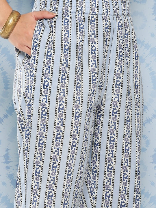 Yufta Women Ethnic Motifs Printed Regular Pure Cotton Kurta with Trousers & With Dupatta