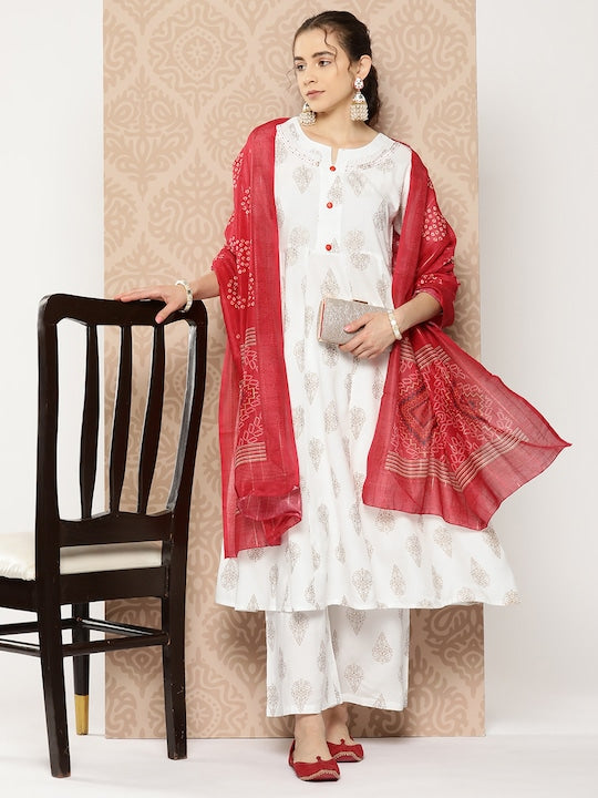 Yufta Women Ethnic Motifs Printed Anarkali Kurta With Palazzos & With Dupatta
