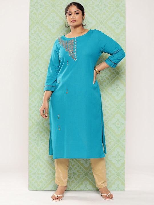 Yufta Women Plus Size Geometric Embroidered Kurta