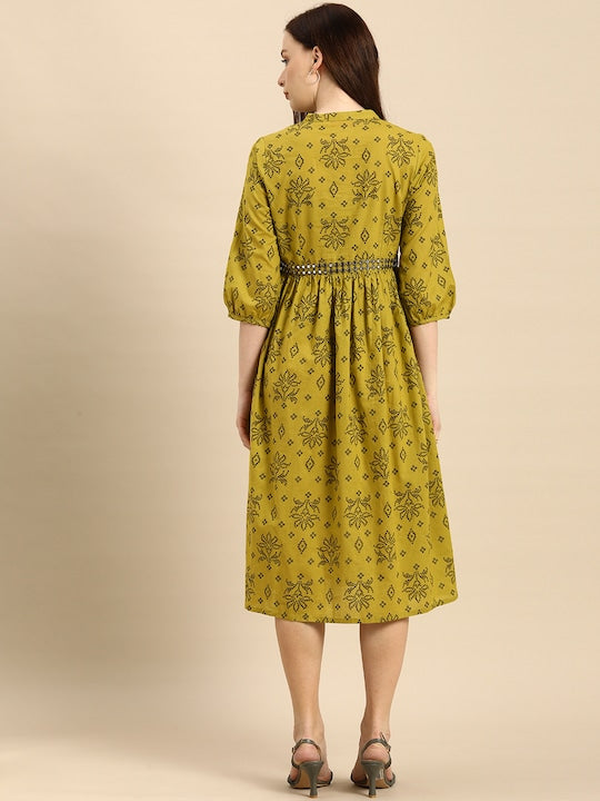 All about you Green Ethnic Motifs Printed A-Line Dress