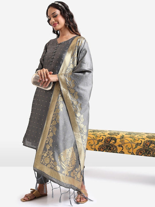 Vishudh Ethnic Motifs Woven design Regular Kurta With Trousers & Dupatta