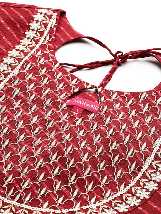 Varanga Dark Red Gota Patti Embroidered Festive Wear Anarkali Kurta