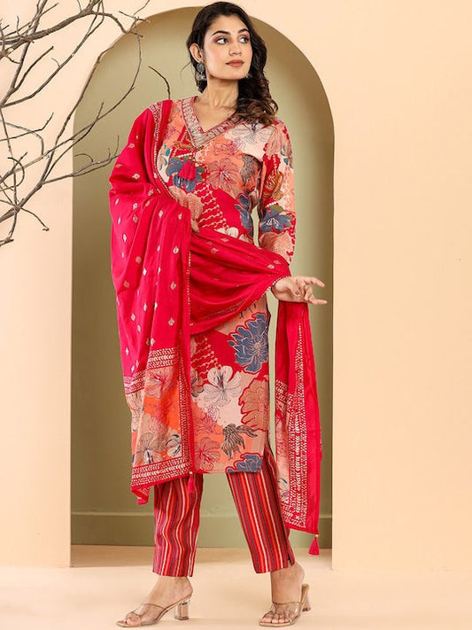 Vishudh Floral Printed Regular Pure Cotton Kurta with Trousers & Dupatta