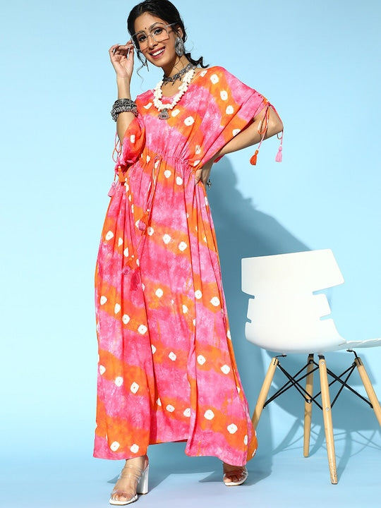 Yufta Women Dyed Flared Sleeves Kaftan Kurta