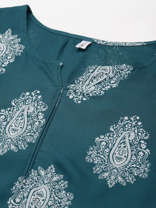 Yufta Women Teal Ethnic Motifs Printed Regular Kurta with Palazzos & With Dupatta