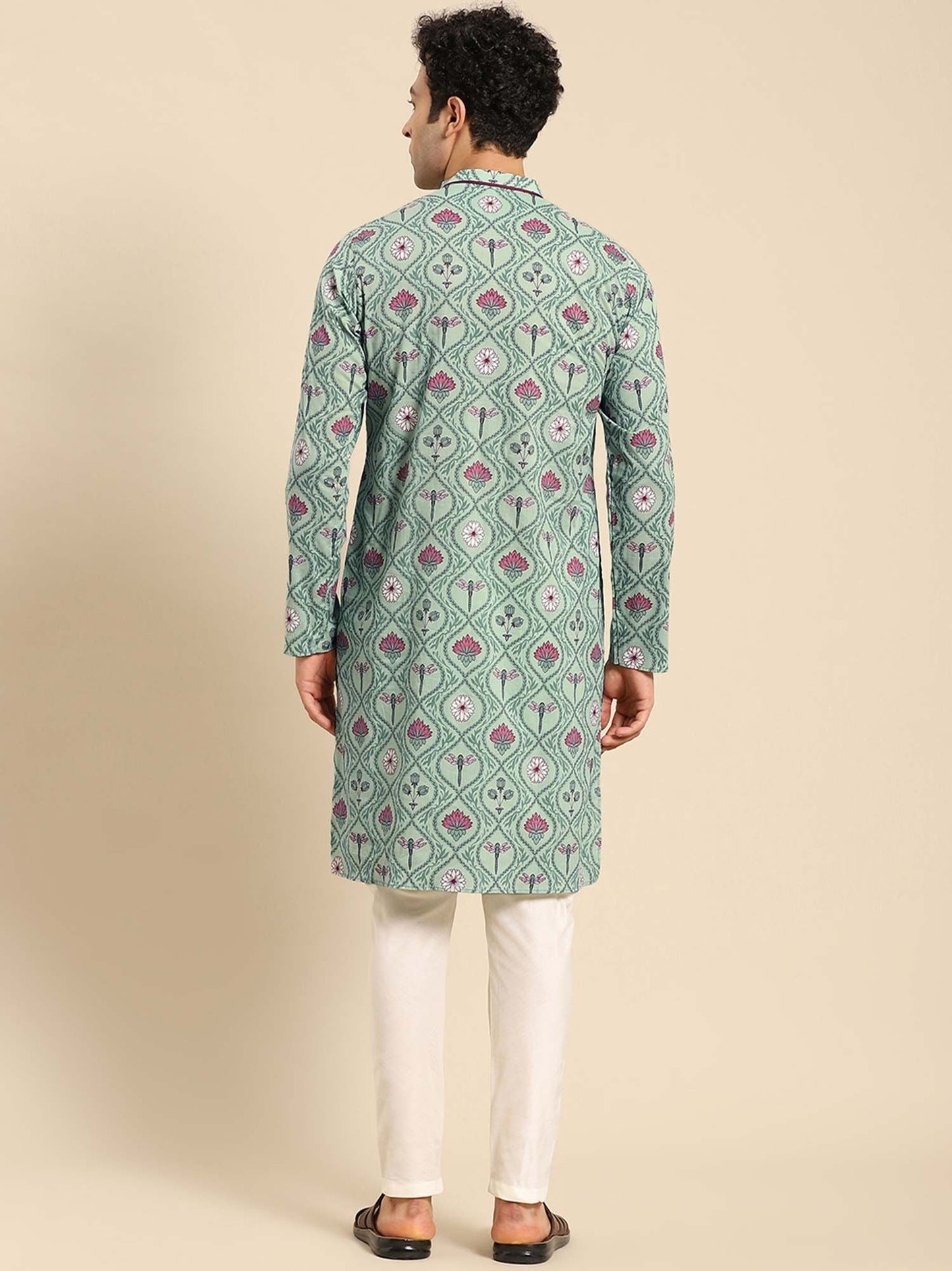 Amodh by Kisah Men Sea Green Kurta (Set of 2)