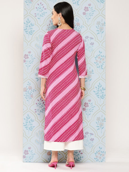 Yufta Women Geometric Printed Thread Work Kurta