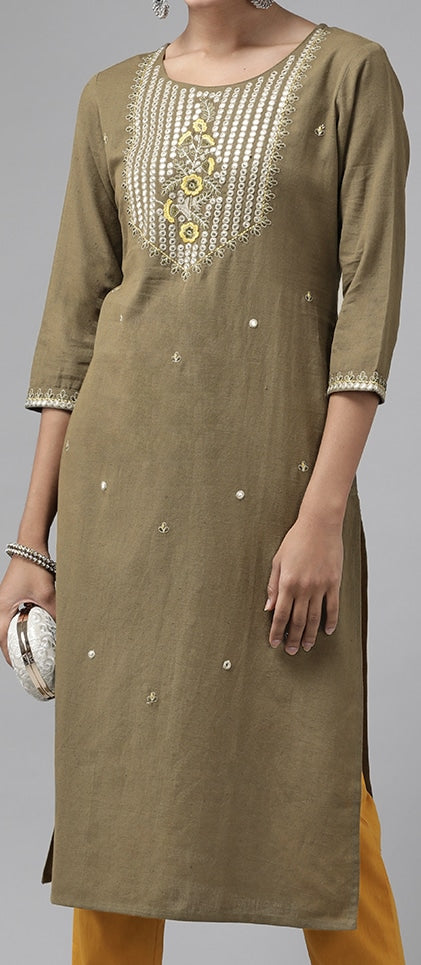 Yufta Women Grey Embroidered Mirror Work Kurta