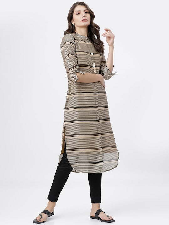 Vishudh Women Brown Striped Kurta