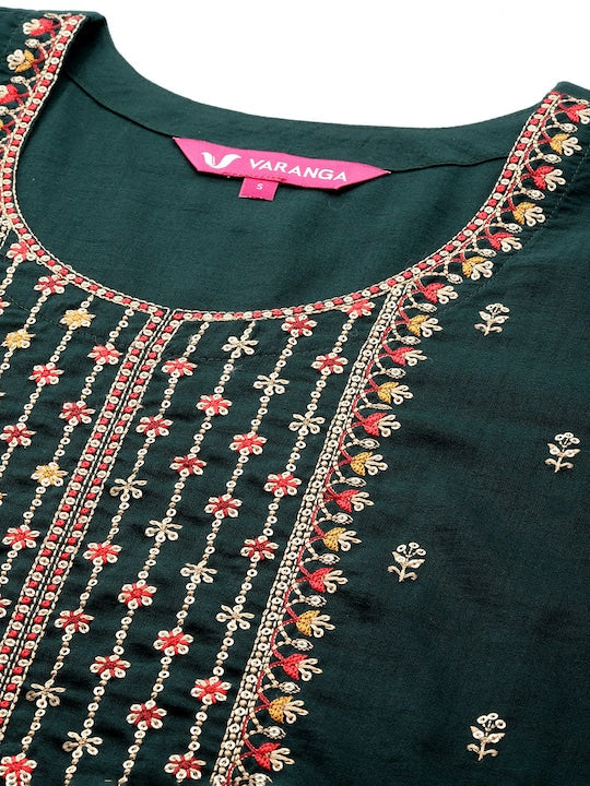 Varanga Ethnic Motifs Embroidered Sequinned Kurta With Trousers & With Dupatta