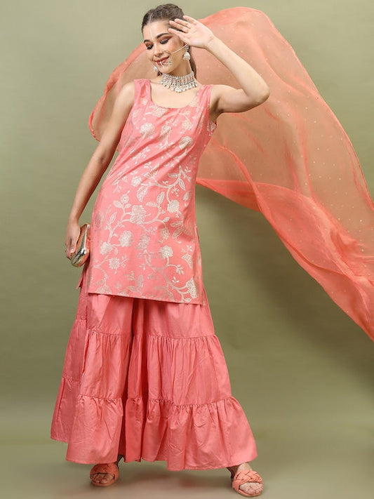 Vishudh  Women Cotton Blend Kurta Sharara Set