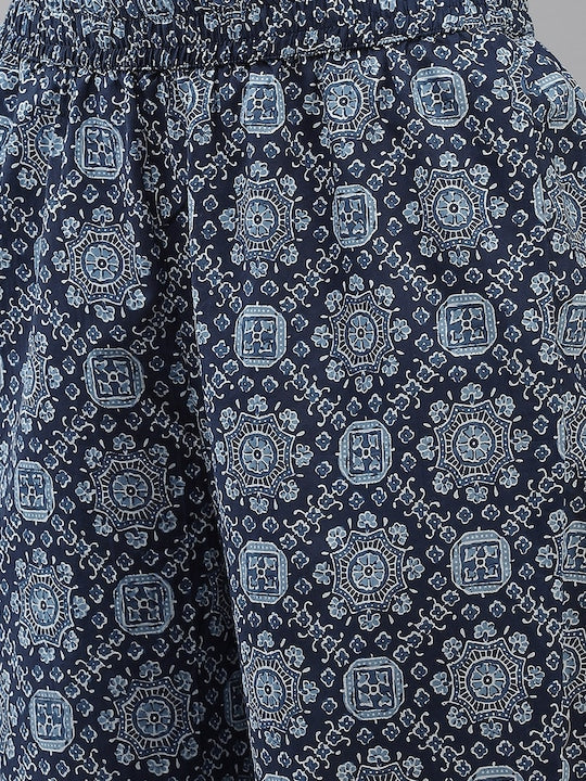 Yufta Women White & Blue Ethnic Motifs Printed Gotta Patti Kurta with Trousers & Dupatta