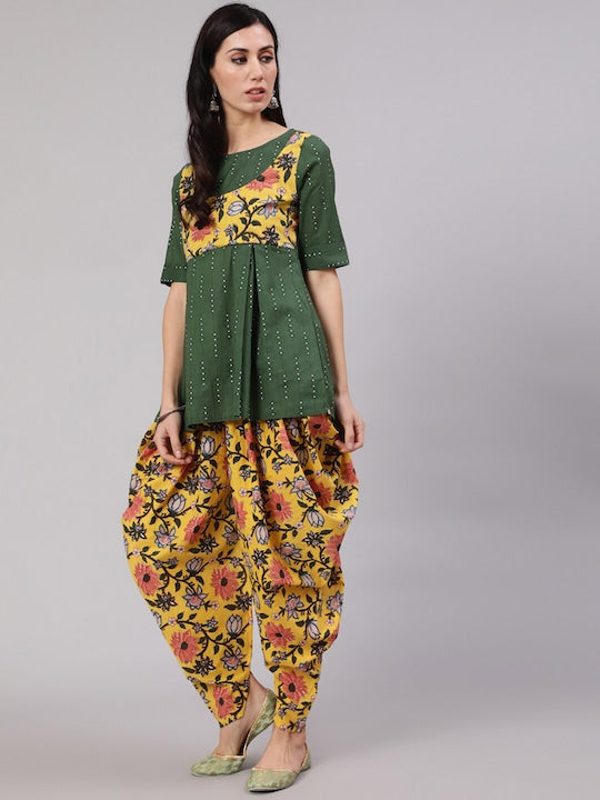 AKS Floral Printed Pure Cotton Kurti With Dhoti Pants