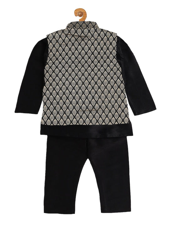 Vastramay Sishu Boys Black Kurta with Pyjamas & Nehru Jacket
