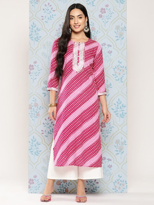 Yufta Women Geometric Printed Thread Work Kurta