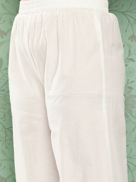 Yufta Plus Size Ethnic Motifs Embroidered Pure Cotton Kurta with Palazzos & With Dupatta