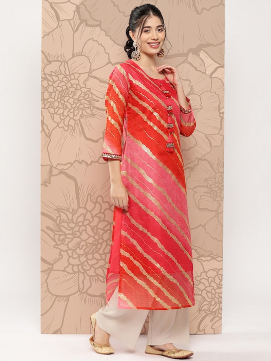 Yufta Women Leheriya Printed Kurta