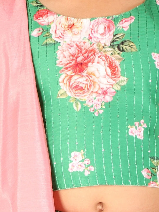 Vastramay Girls Floral Printed Sequinned Ready to Wear Lehenga & Choli With Dupatta