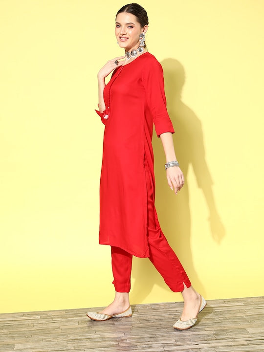 Yufta Kantha Work Kurta With Trousers & With Dupatta