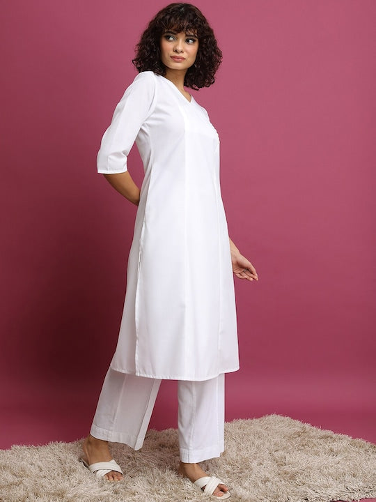 Vishudh White V Neck Angrakha A Line Kurta