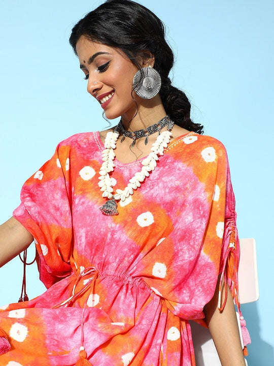 Yufta Women Dyed Flared Sleeves Kaftan Kurta