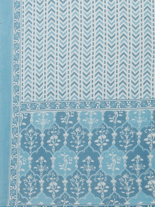 Yufta Women Blue Ethnic Motifs Printed Sequinned Pure Cotton Kurta with Trousers & Dupatta