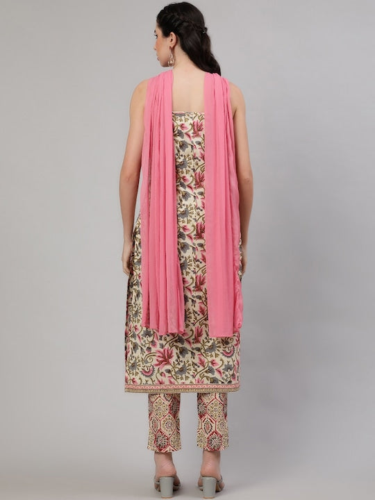 AKS Floral Printed Regular Kurta With Trousers & Dupatta