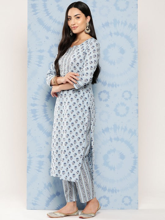 Yufta Women Ethnic Motifs Printed Regular Pure Cotton Kurta with Trousers & With Dupatta