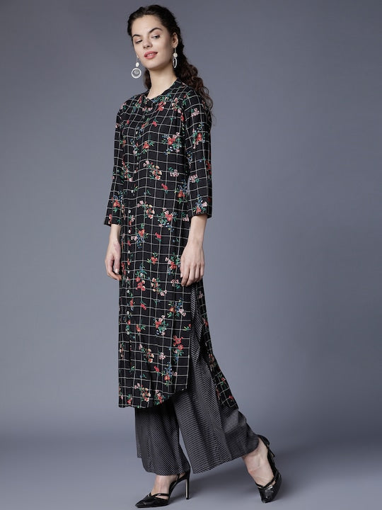 Vishudh Women Black & Red Printed Kurta with Palazzos