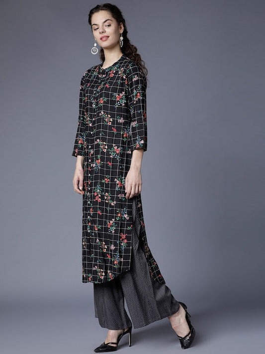 Vishudh Women Black & Red Printed Kurta with Palazzos