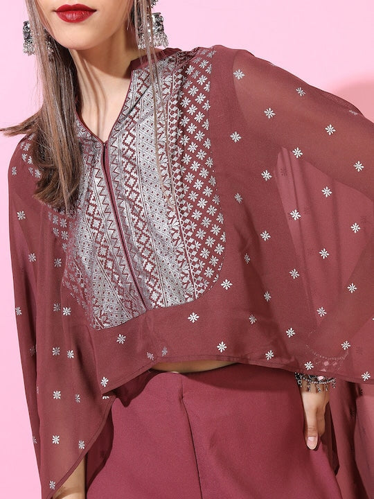 Vishudh Women Maroon Printed Top with Palazzo