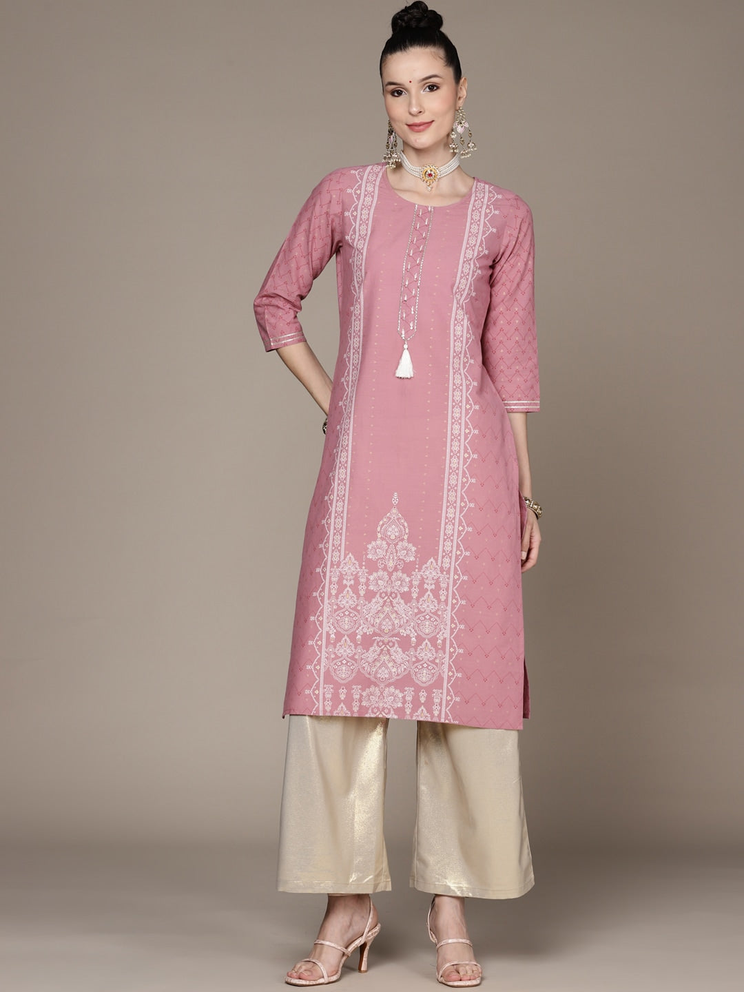 Anubhutee Women Pink Ethnic Motifs Printed Cotton Kurta