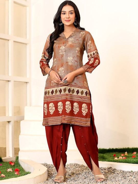 Vishudh Women Ethnic Motifs Printed Regular Kurta with Dhoti Pants