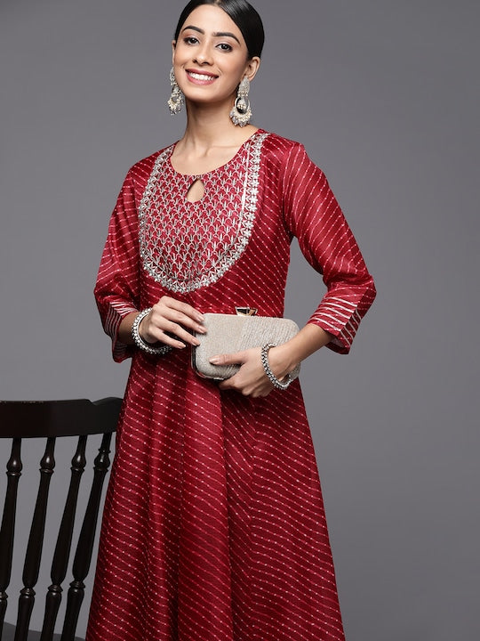 Varanga Dark Red Gota Patti Embroidered Festive Wear Anarkali Kurta