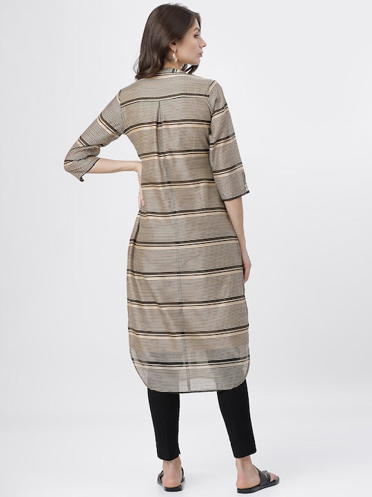 Vishudh Women Brown Striped Kurta