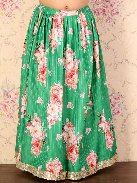 Vastramay Girls Floral Printed Sequinned Ready to Wear Lehenga & Choli With Dupatta