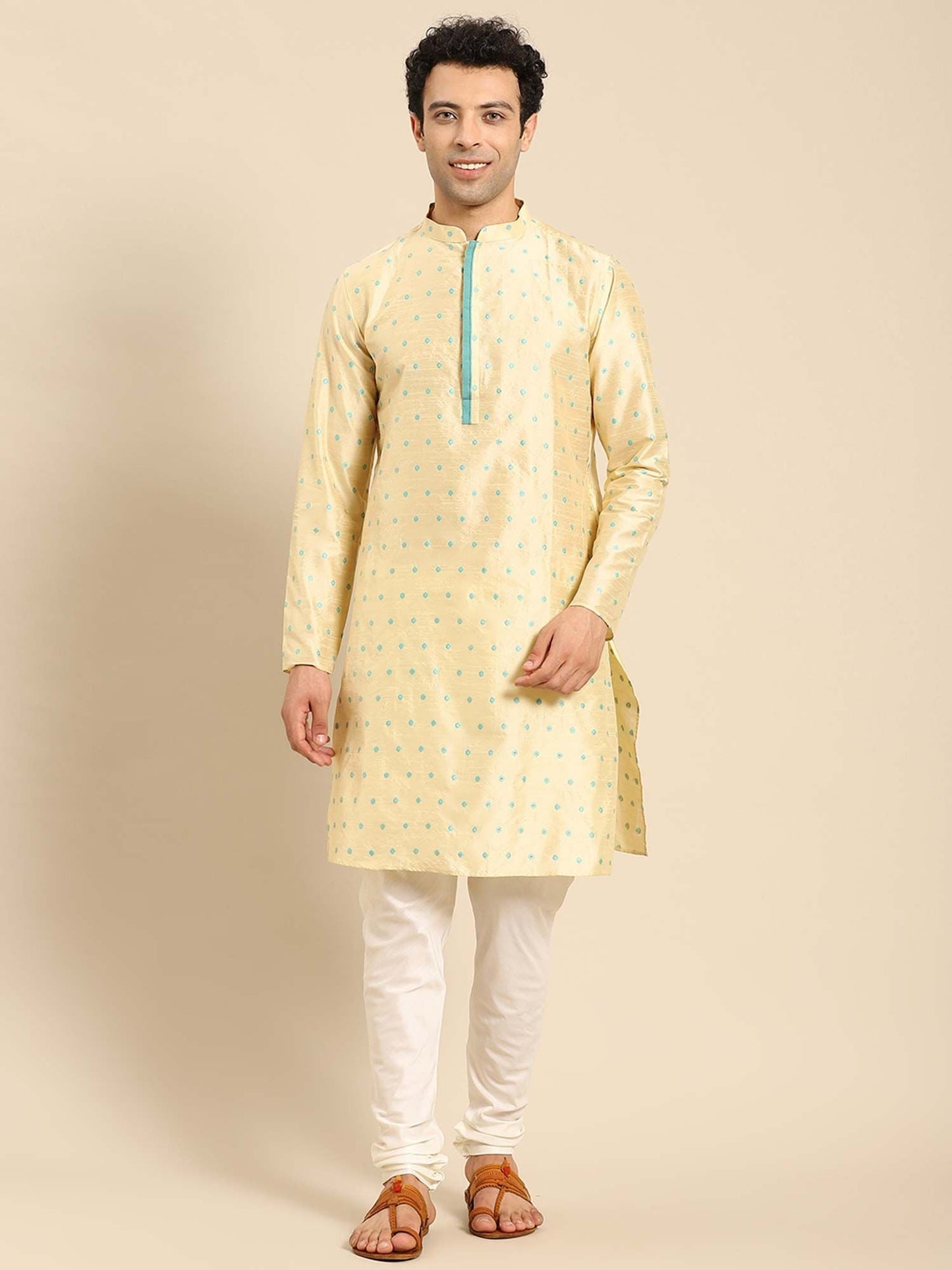 Amodh by Kisah Men Beige Kurta (Set of 2)