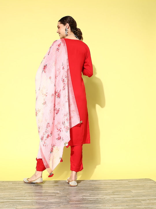Yufta Kantha Work Kurta With Trousers & With Dupatta