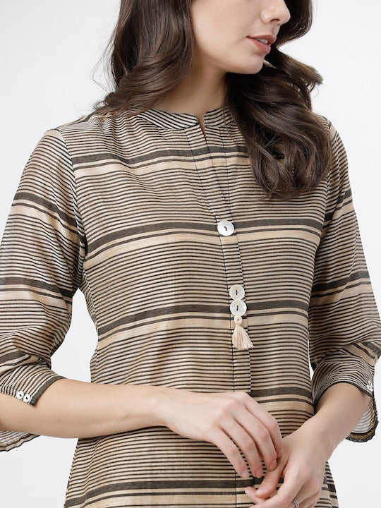 Vishudh Women Brown Striped Kurta