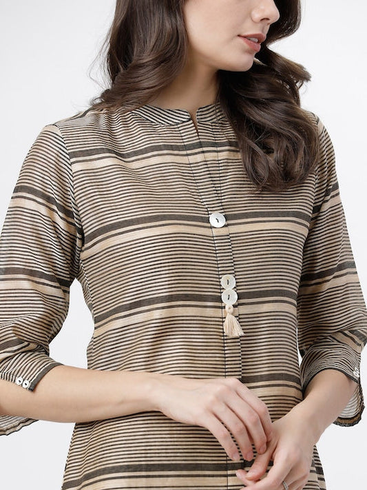 Vishudh Women Brown Striped Kurta