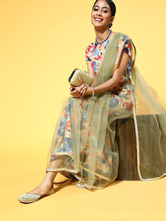 AKS Couture Floral Printed Organza Saree