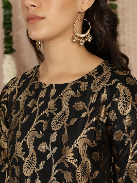 AKS Couture Floral Woven Design Regular Kurta with Palazzos & With Dupatta