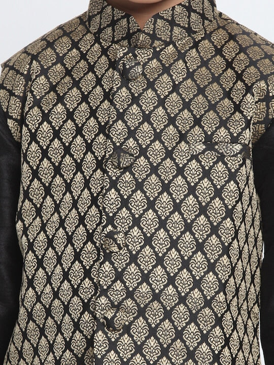 Vastramay Sishu Boys Black Kurta with Pyjamas & Nehru Jacket