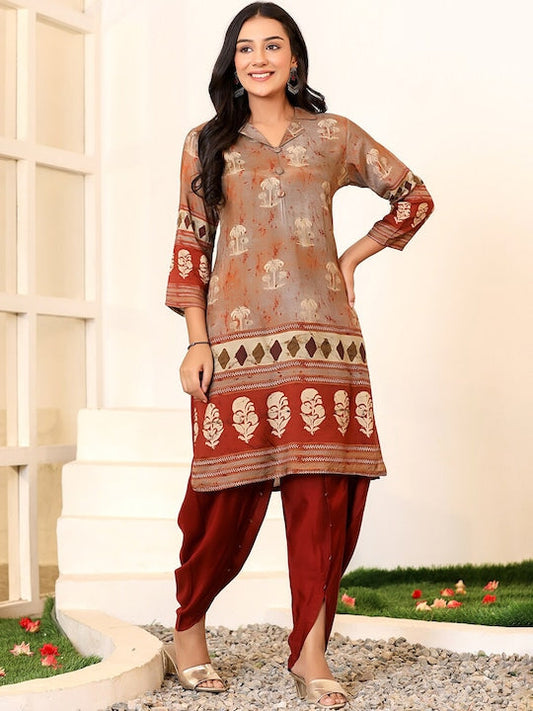 Vishudh Women Ethnic Motifs Printed Regular Kurta with Dhoti Pants